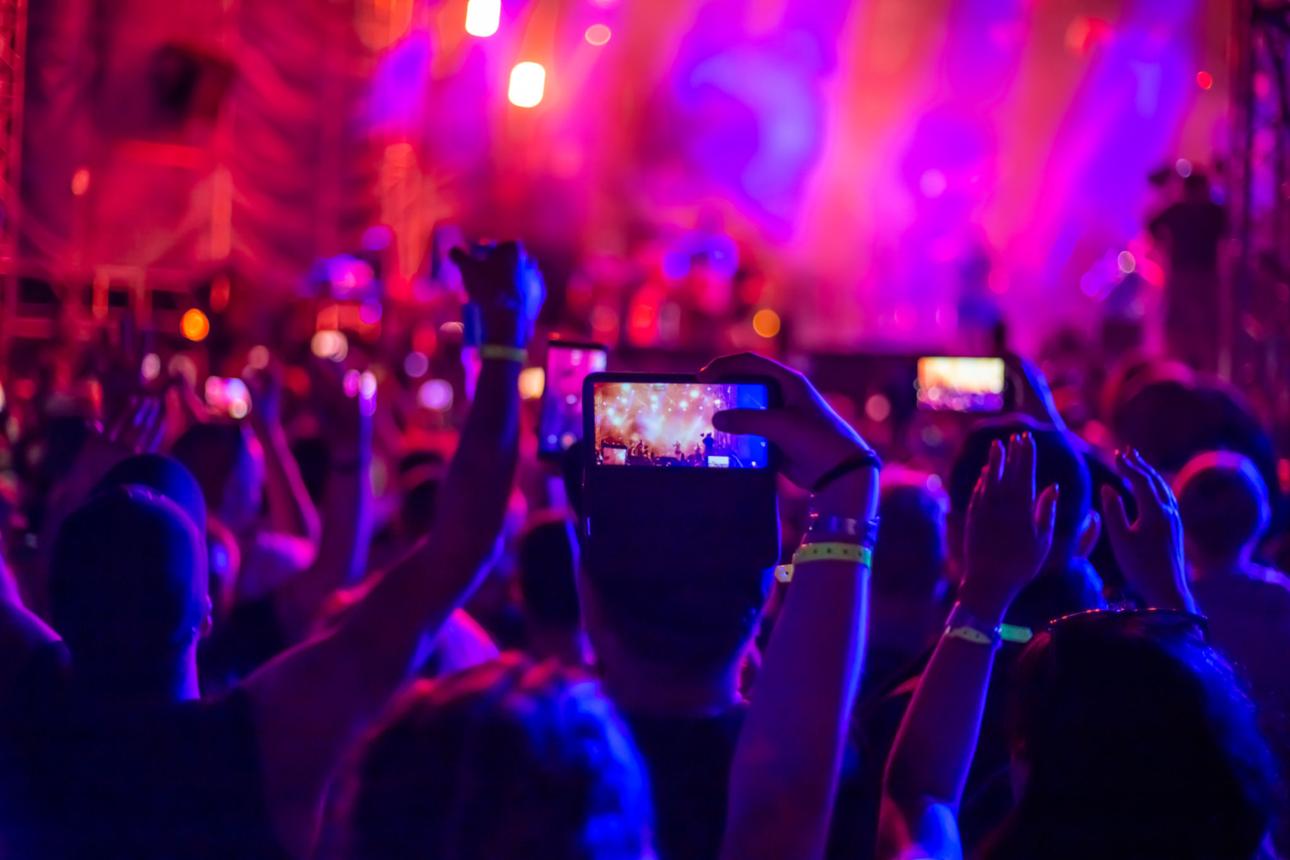 Concert crowd enjoying music